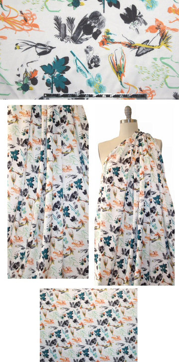 NY designer quirky garden polysilk stretch woven