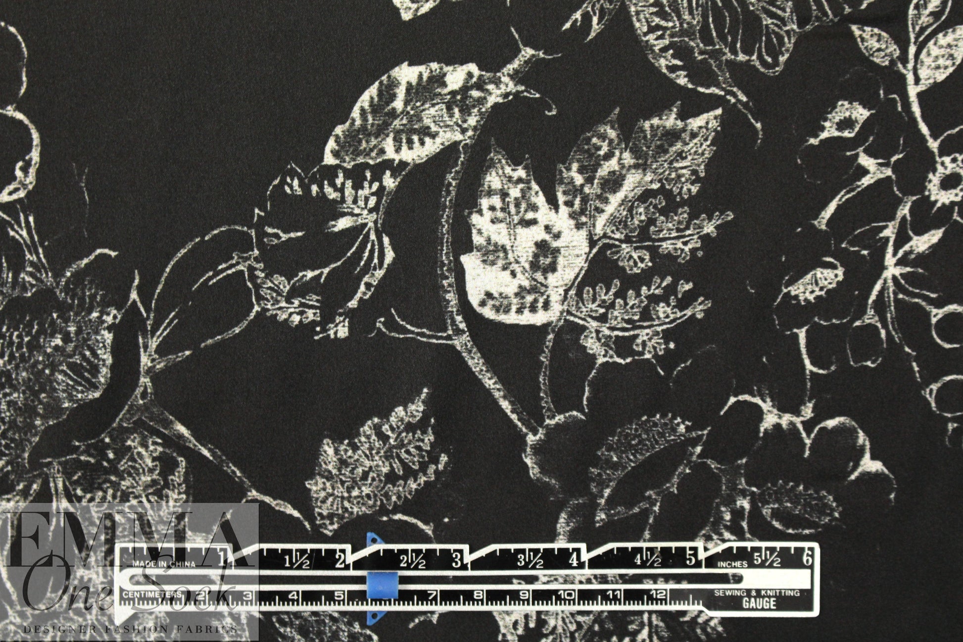 Italian 'botanical illustration' poly-slk stretch woven