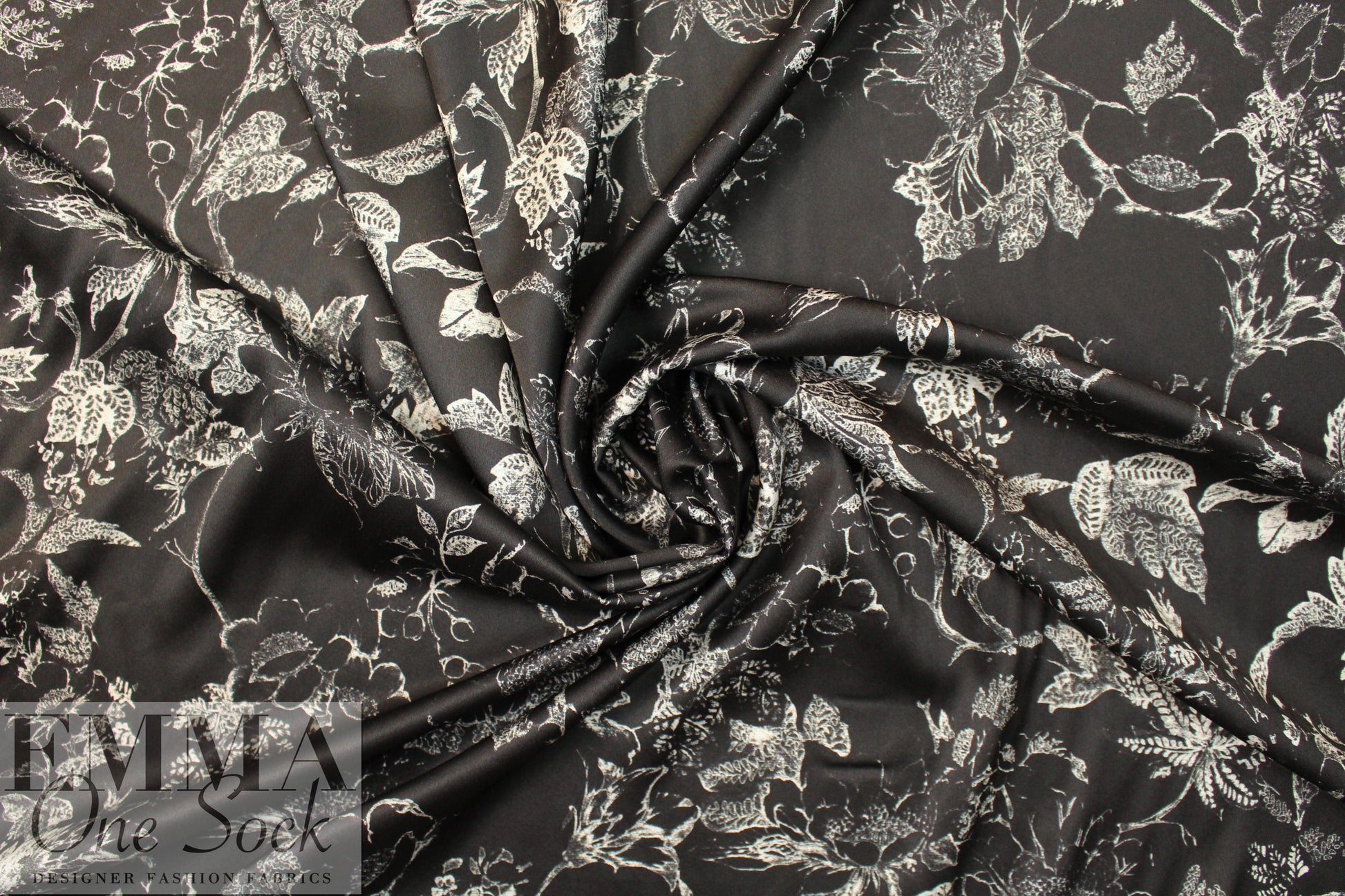 Italian 'botanical illustration' poly-slk stretch woven