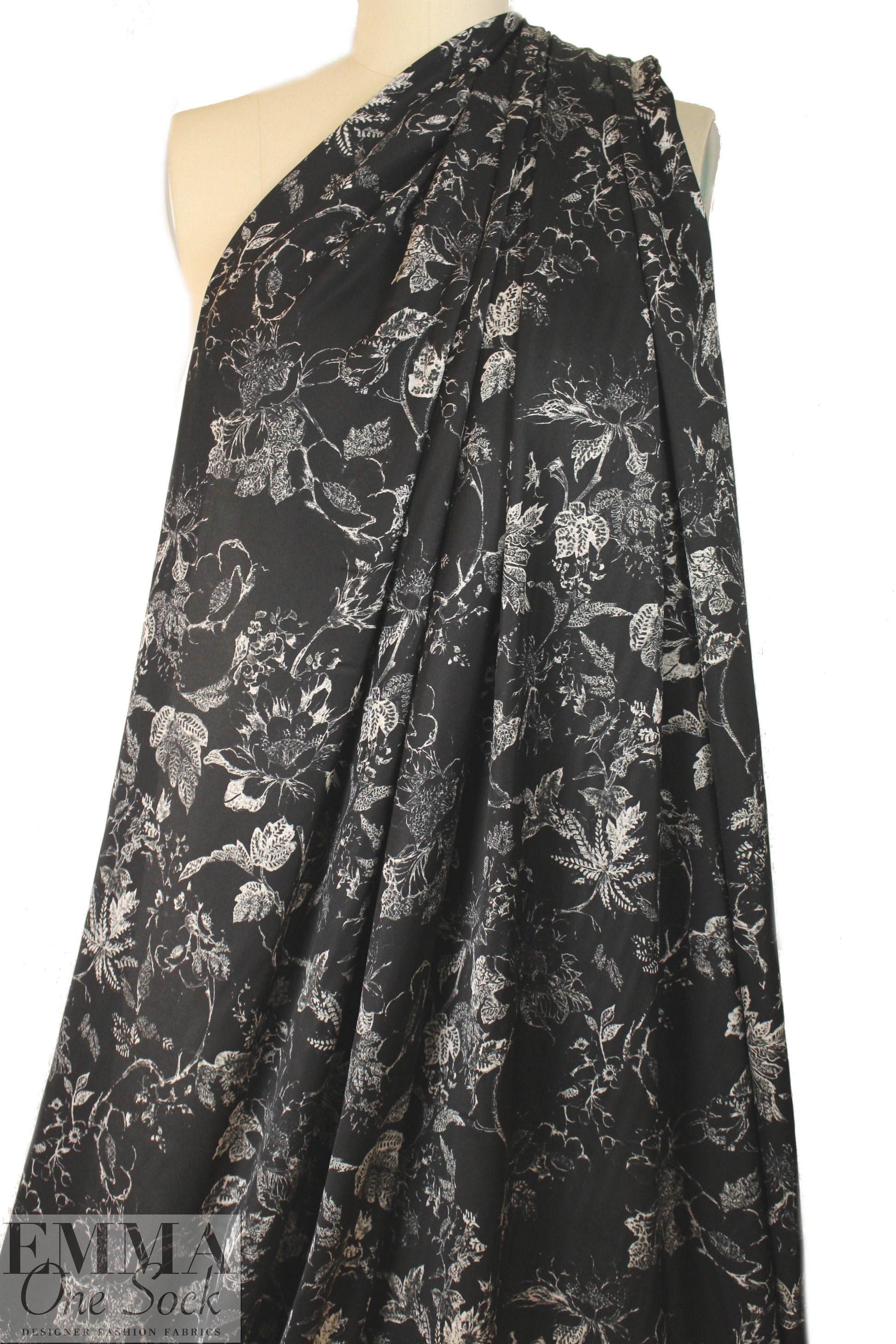 Italian 'botanical illustration' poly-slk stretch woven