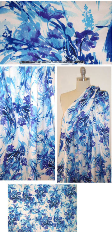 J'Envie poly stretch satin twill - blue floral
