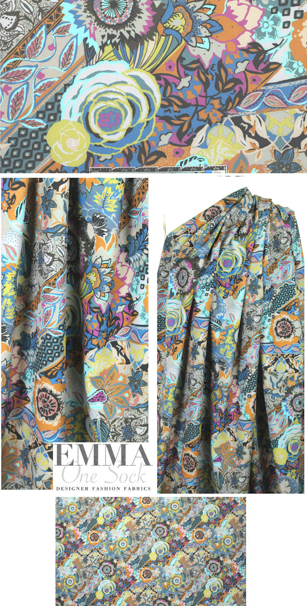 Italian stylized floral 'matte hybrid' microfiber woven 2 yd