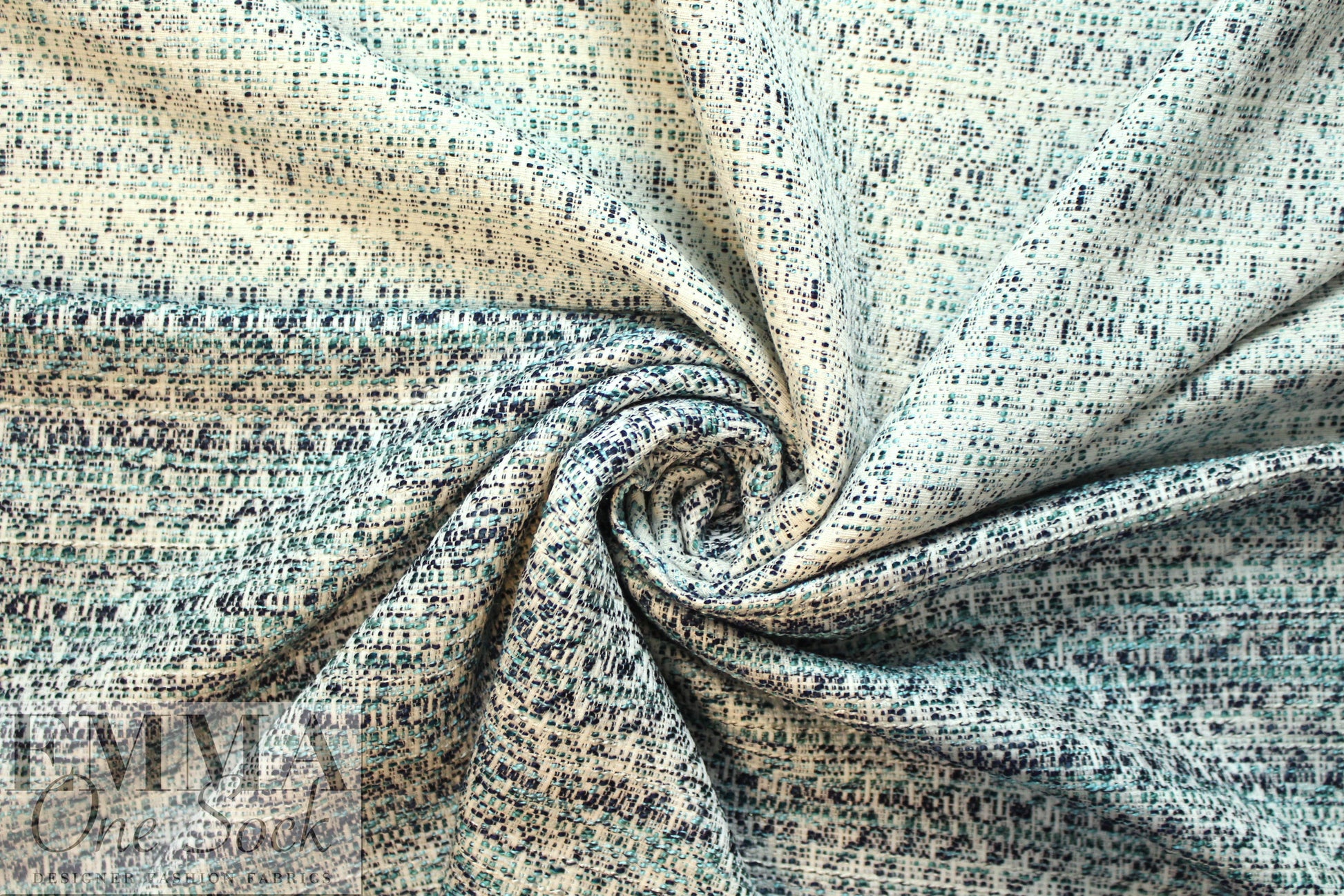 NY designer teal/mallard/stone tweedy brocade suiting 1 yard