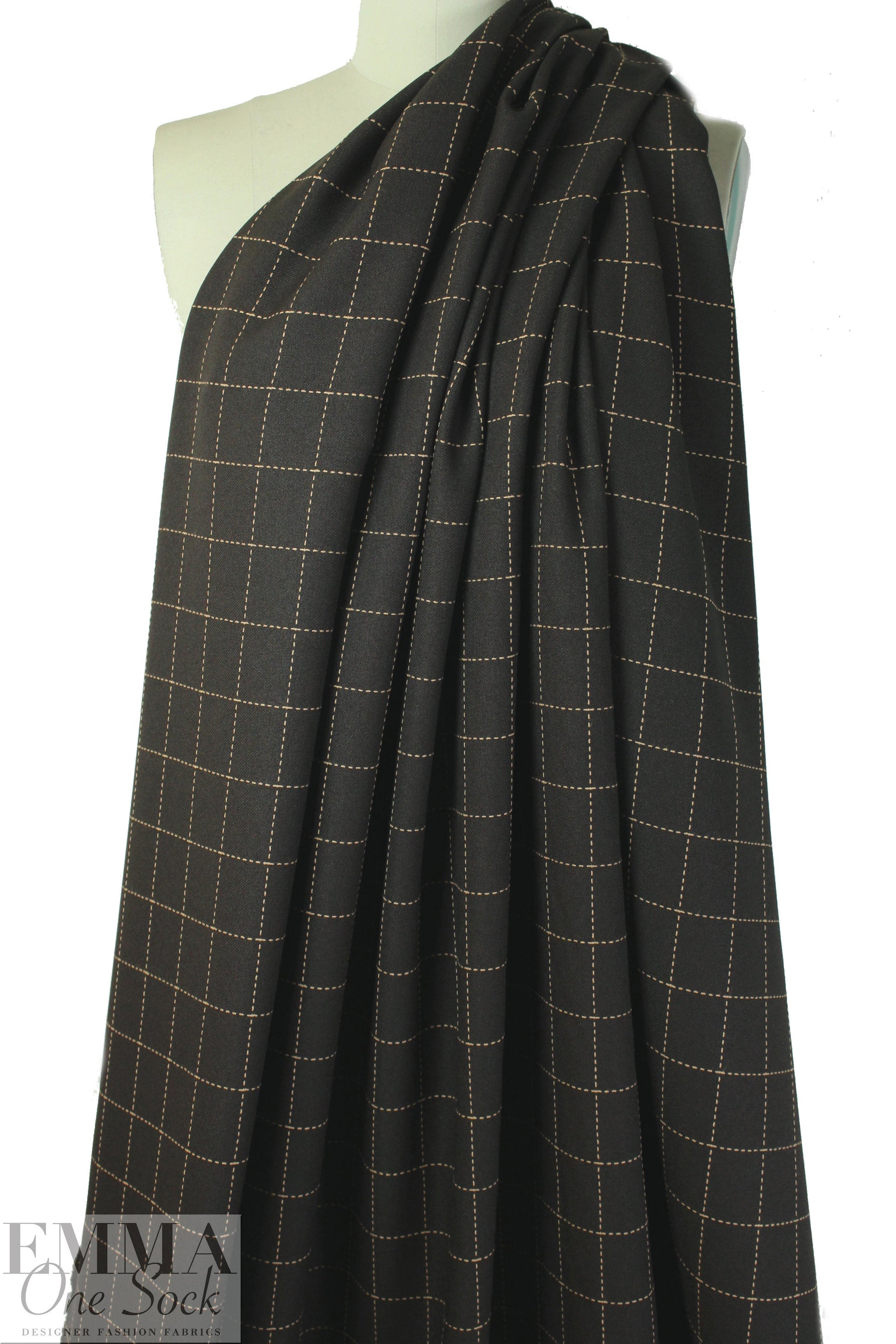Italian poly twill jacquard woven - chocolate windowpane