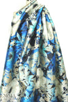 NY designer painterly floral 'poly-silk' twill - blues