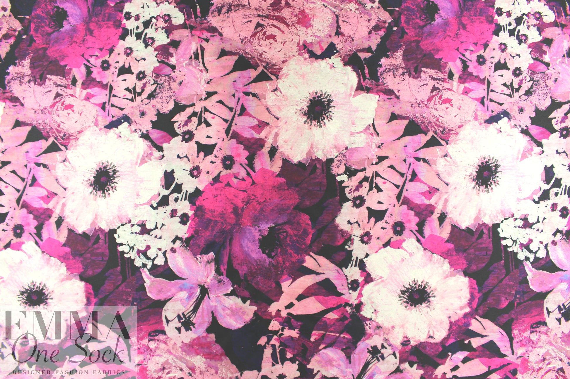 NY designer painterly floral 'poly-silk' twill - pinks