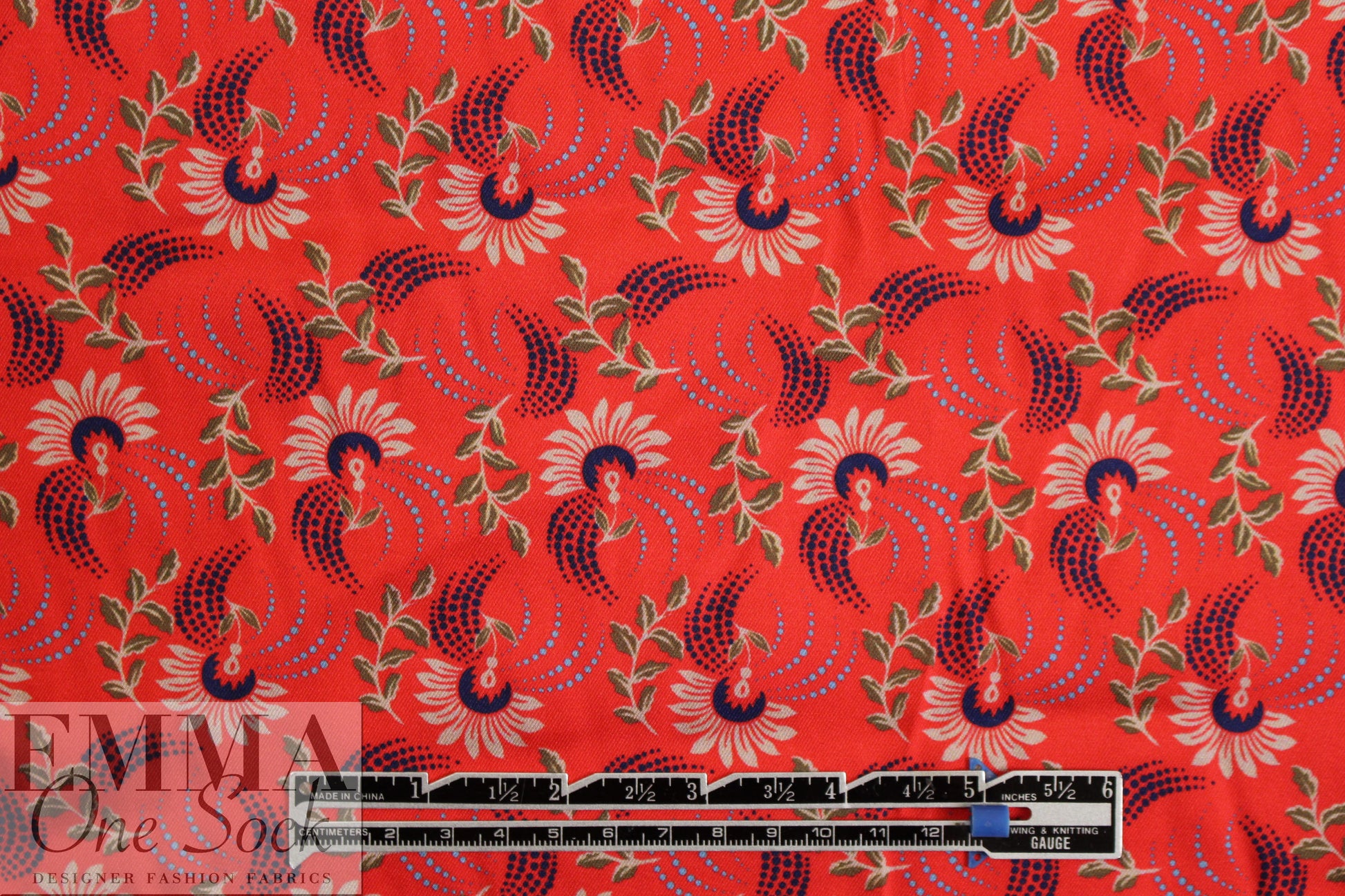 NY designer retro flower graphic 'polysilk' twill