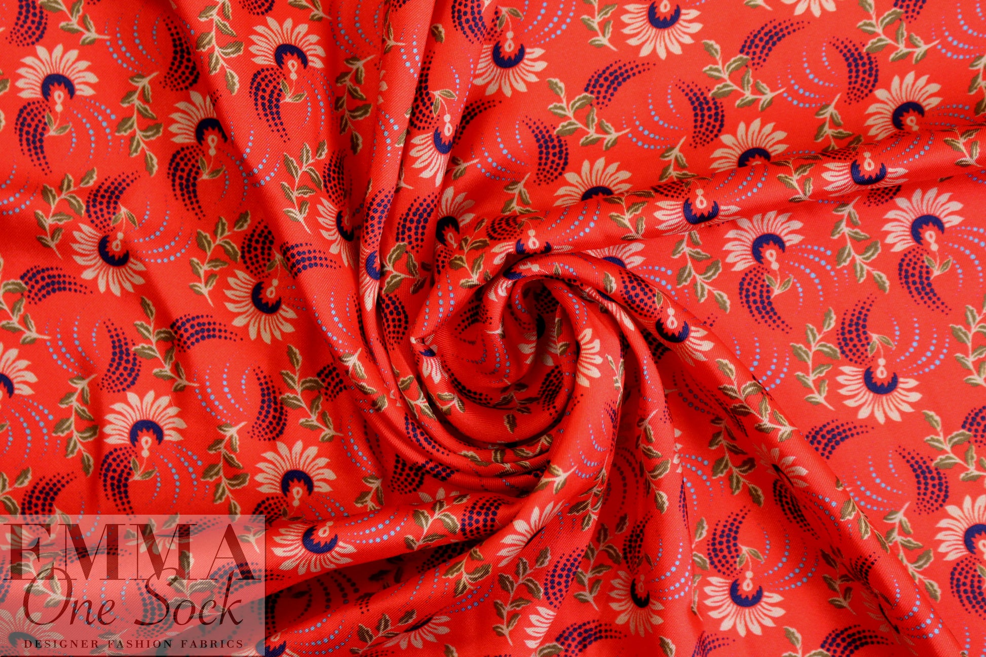 NY designer retro flower graphic 'polysilk' twill