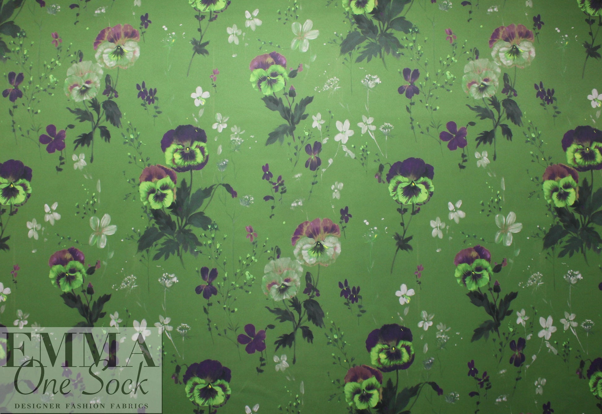 NY designer painted floral double twill woven - fern green 2.25 yd