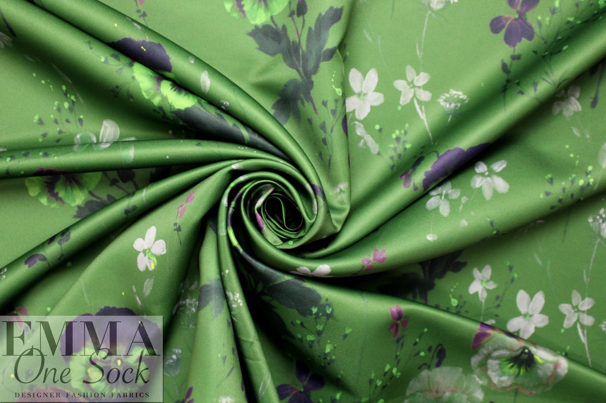 NY designer painted floral double twill woven - fern green 2.25 yd