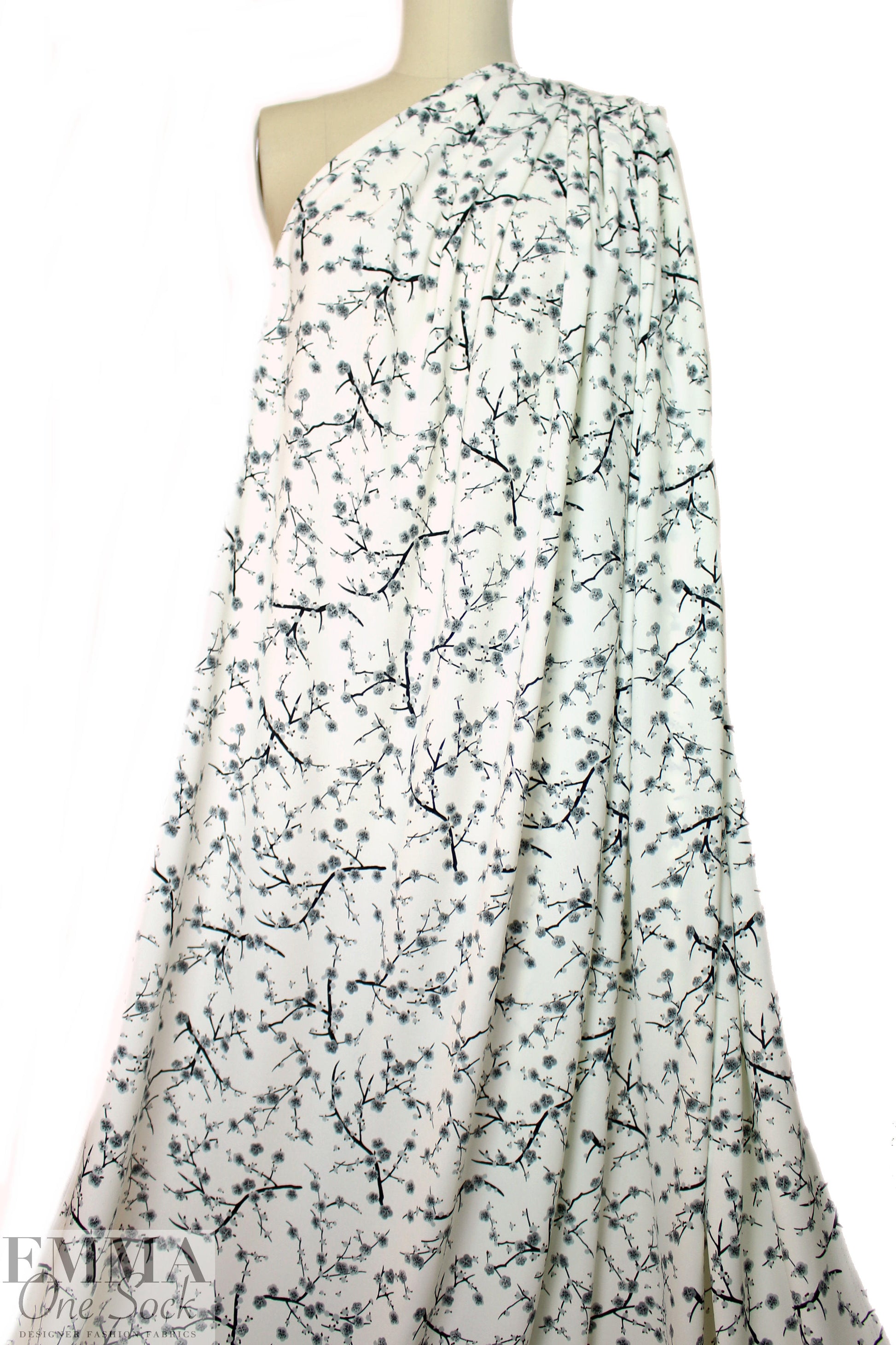 evening blossoms poly 'silk' woven - cream/gray .75 yds