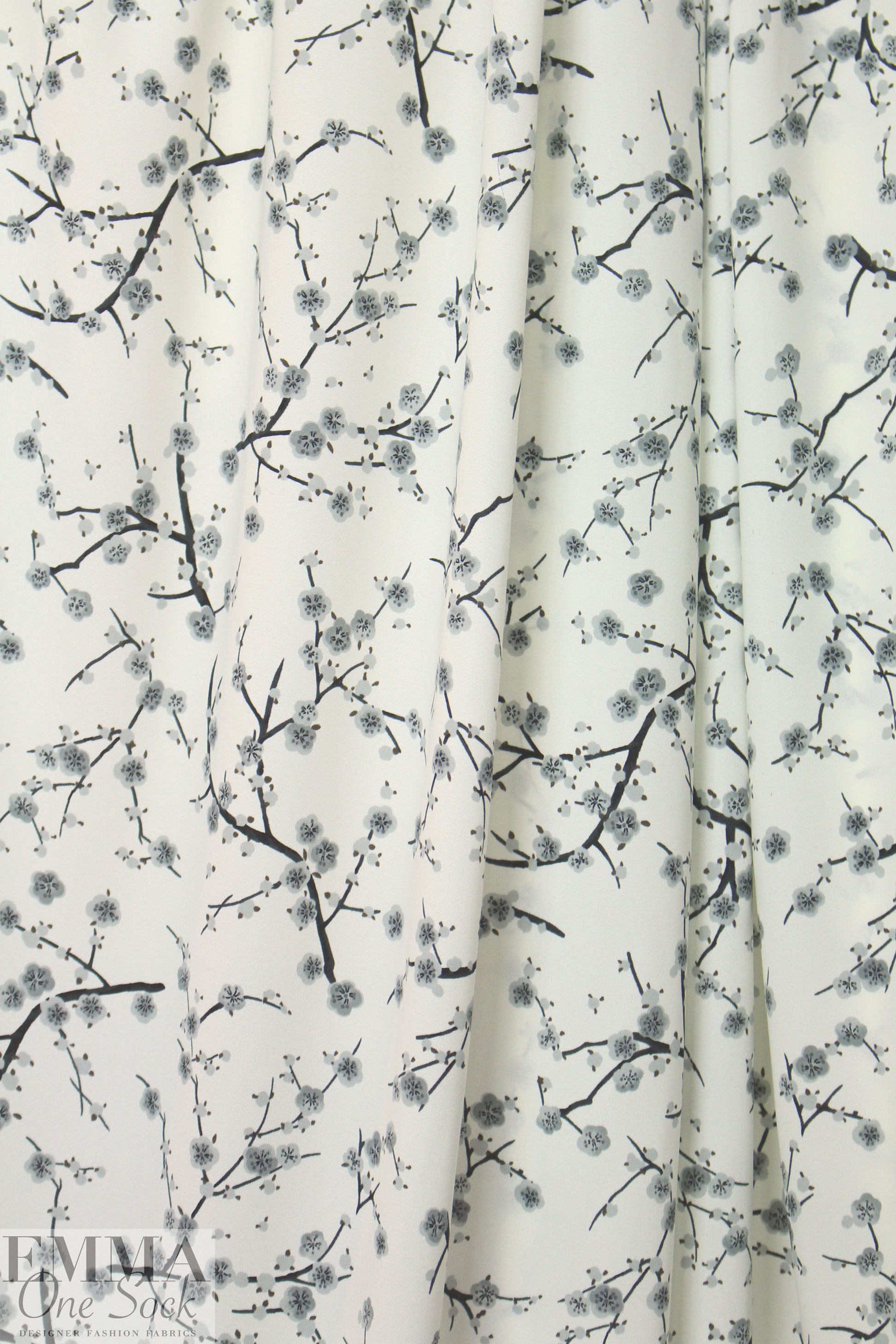 evening blossoms poly 'silk' woven - cream/gray 1.875 yd