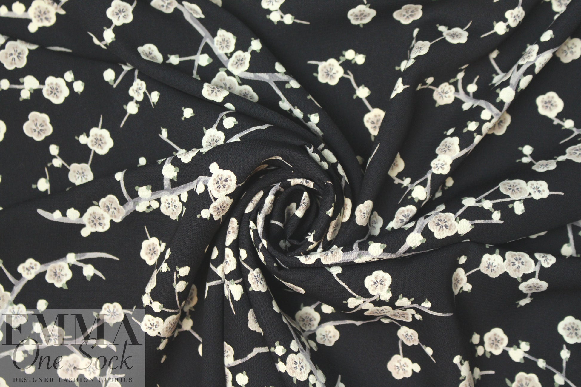 evening blossoms poly 'silk' woven - black/taupe 1.5 yds
