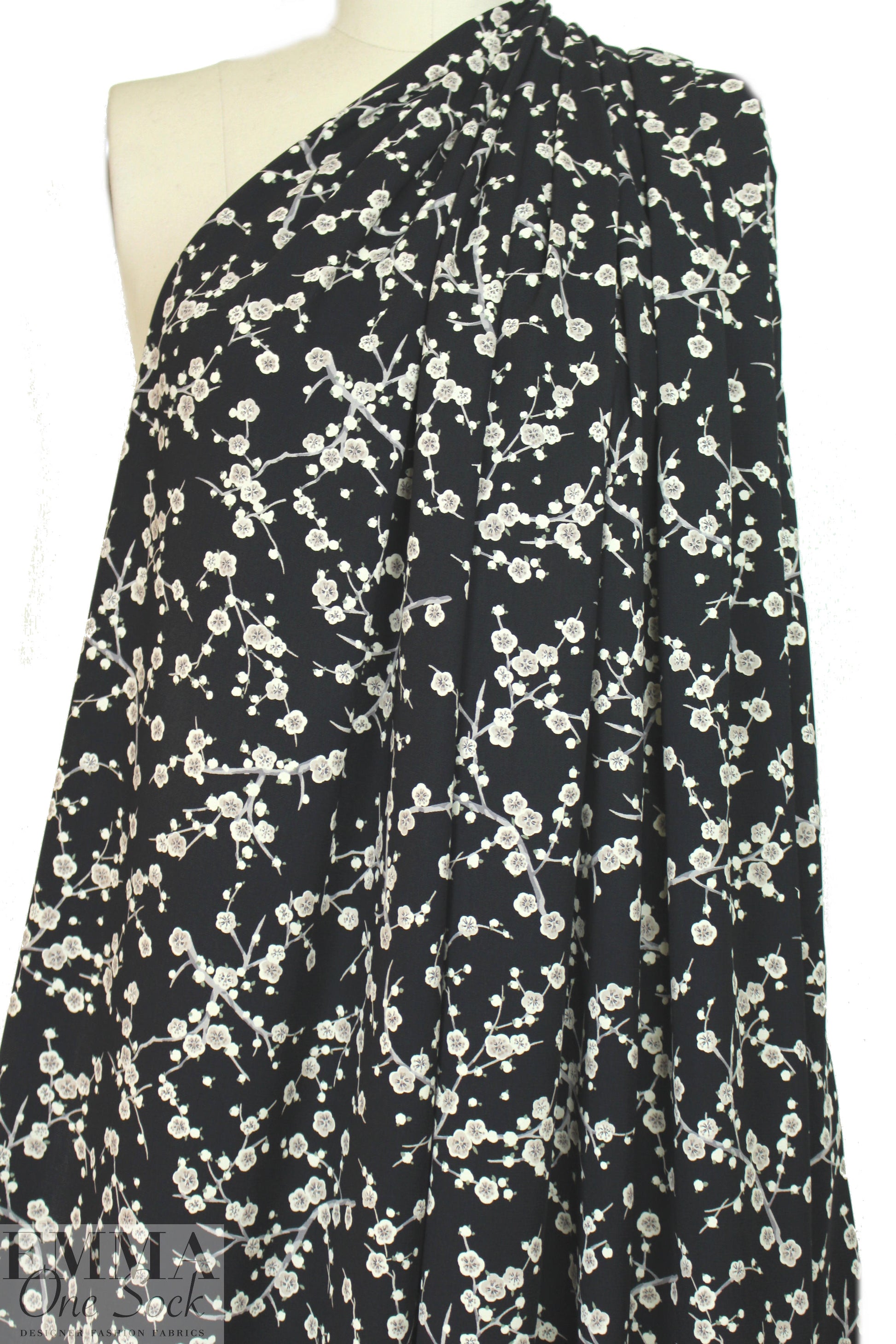 evening blossoms poly 'silk' woven - black/taupe 1.75 yds