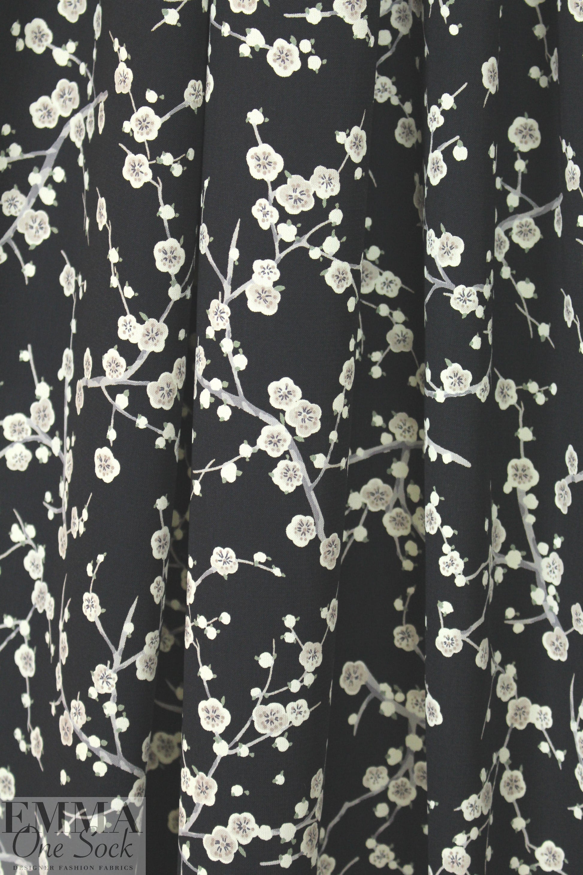 evening blossoms poly 'silk' woven - black/taupe 1.75 yds