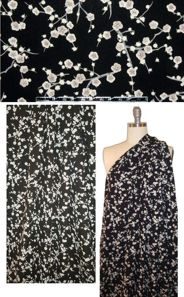 evening blossoms poly 'silk' woven - black/taupe 2 yds