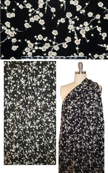 evening blossoms poly 'silk' woven - black/taupe .75 yds