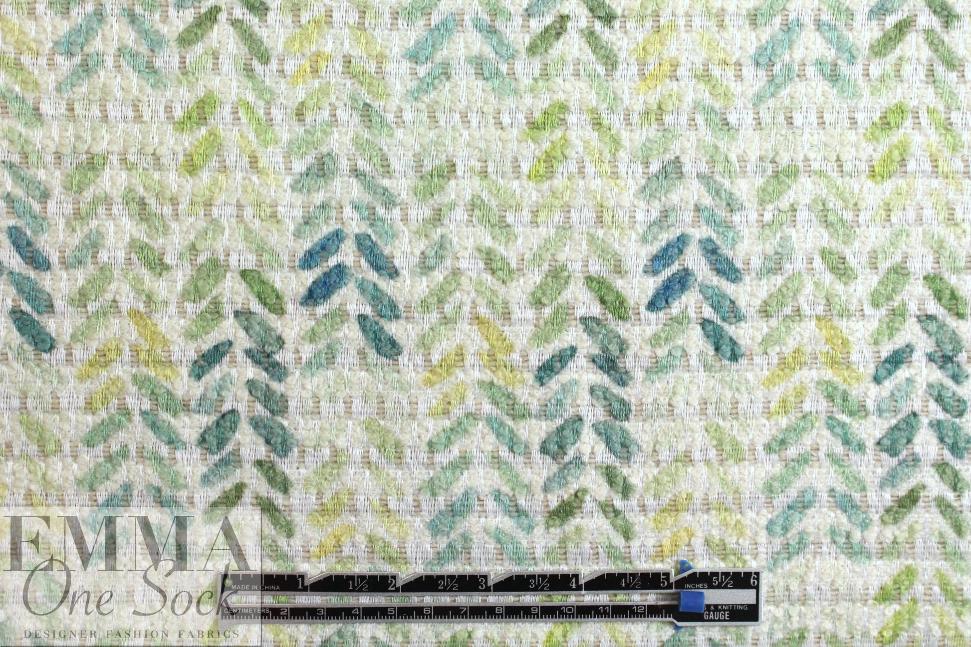 Italian blue/green over-printed wool blend basketweave 2 yd