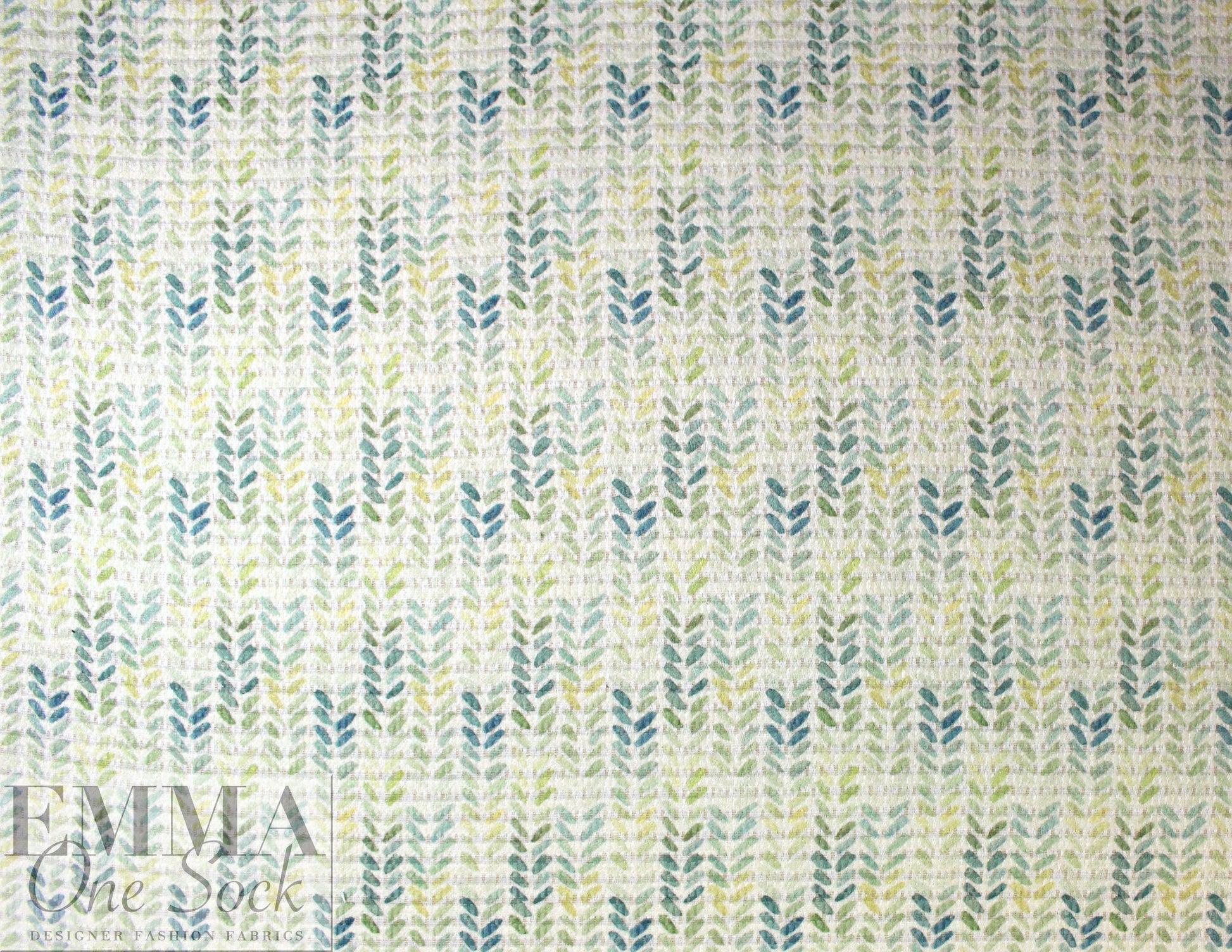Italian blue/green over-printed wool blend basketweave 2 yd