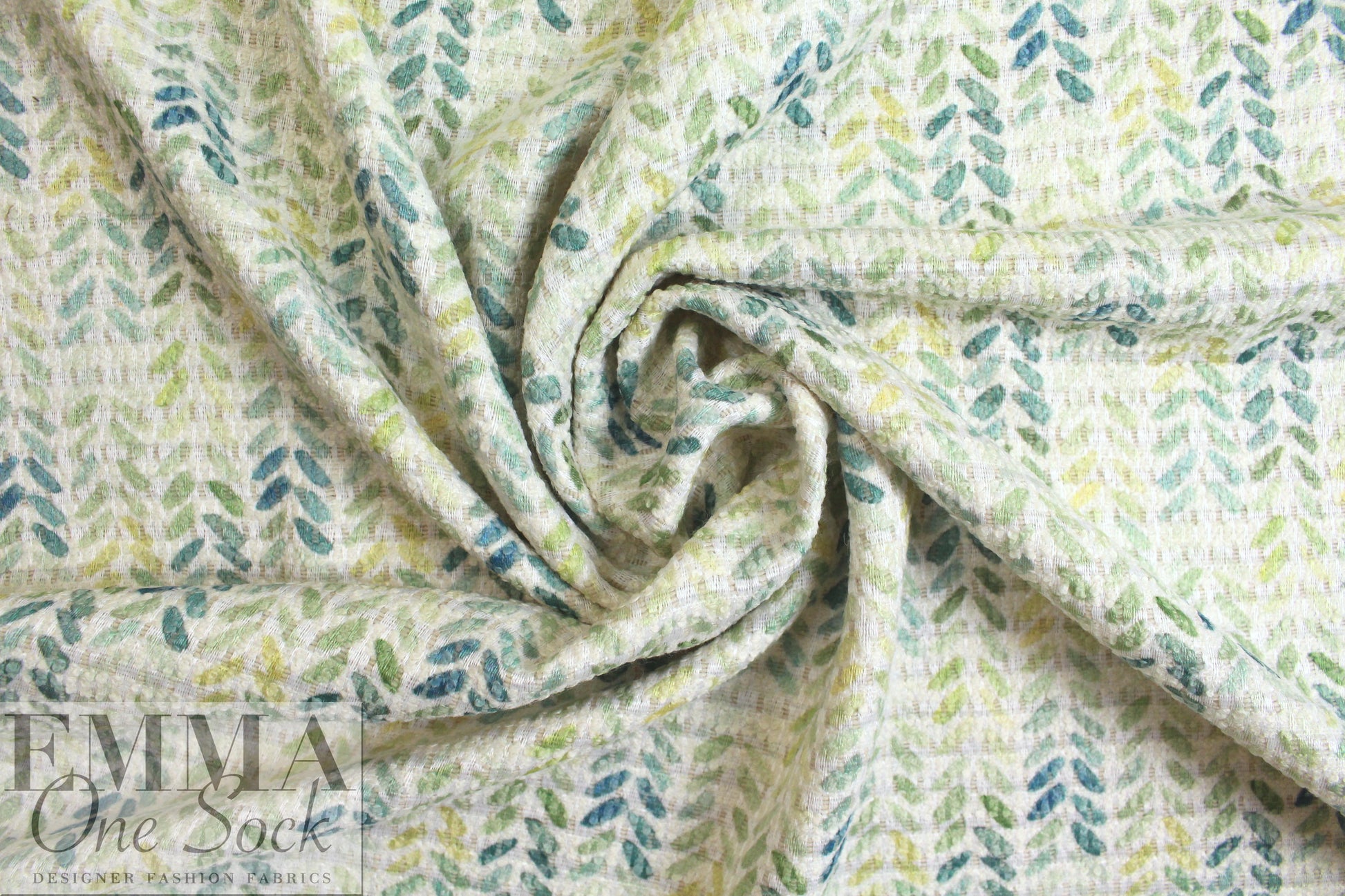 Italian blue/green over-printed wool blend basketweave 2 yd