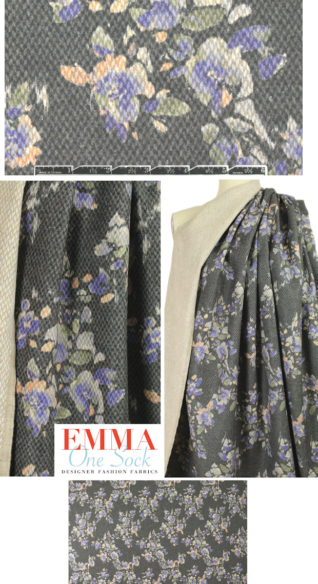 Italian floral poly/wool basketweave - gray