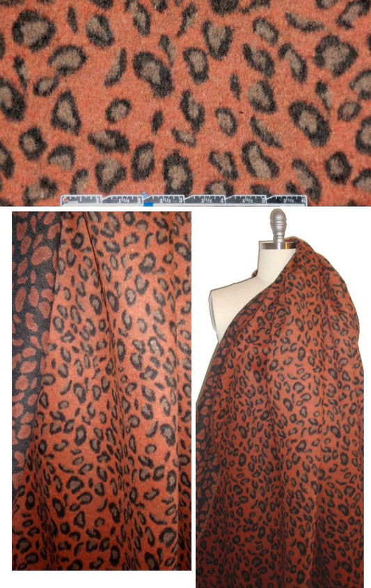 washable poly/wool cheetah brushed woven - spice/mocha 1.33 yd