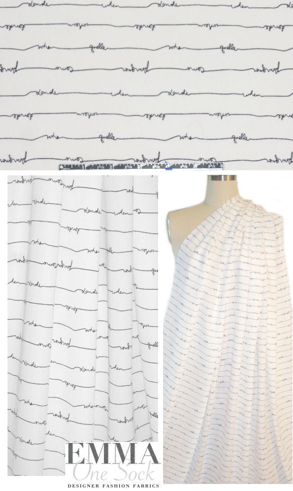 who, what, when... poly 'silk' woven - white/black 1 yard