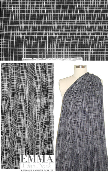 gridwork poly 'silk' woven - black/white 1.66 yd