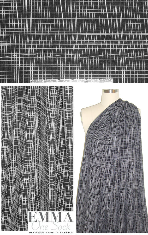 gridwork poly 'silk' woven - black/white 2.5 yds