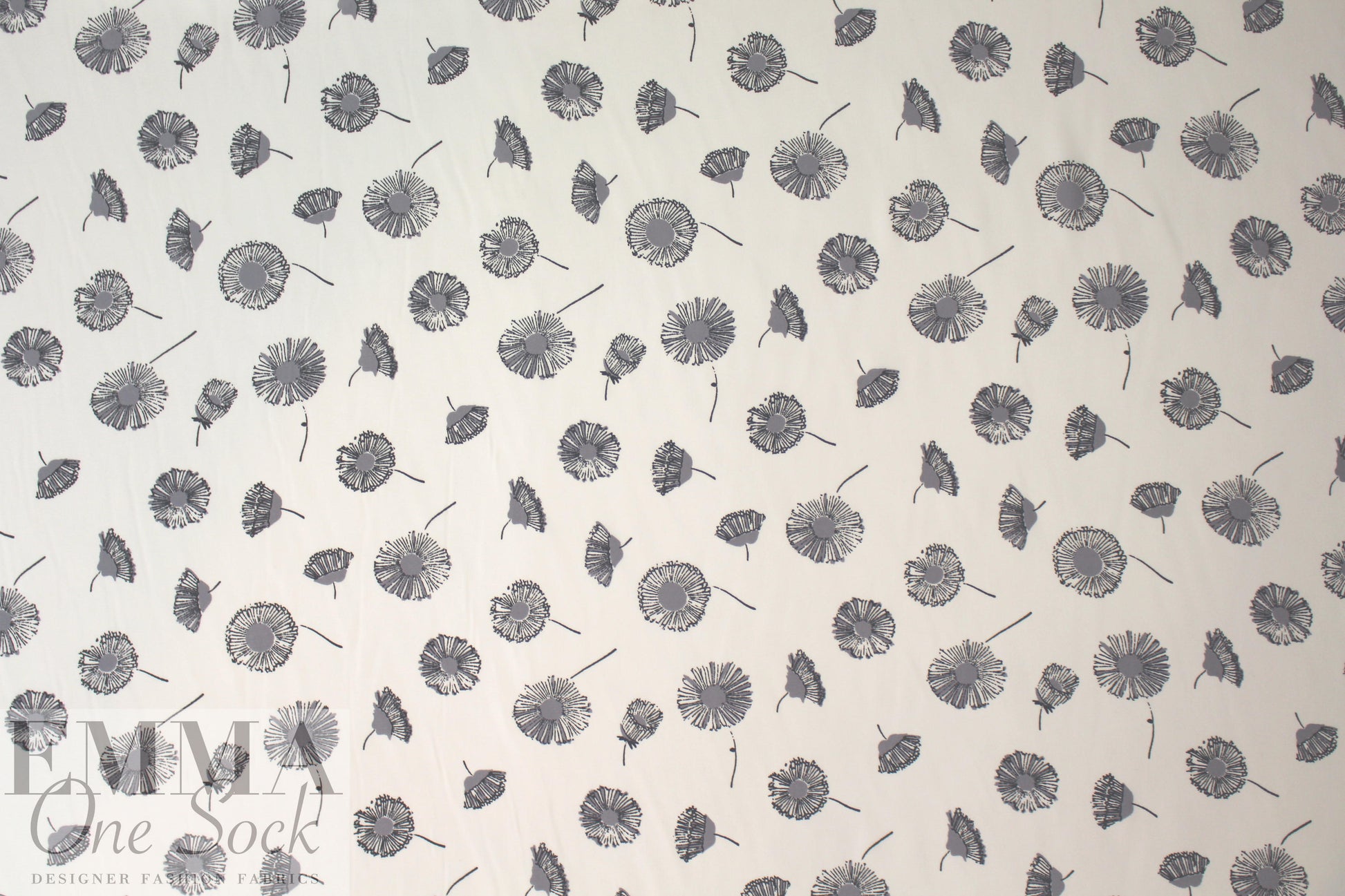flower puffs poly crepe woven - black/gray/cream .875 yds