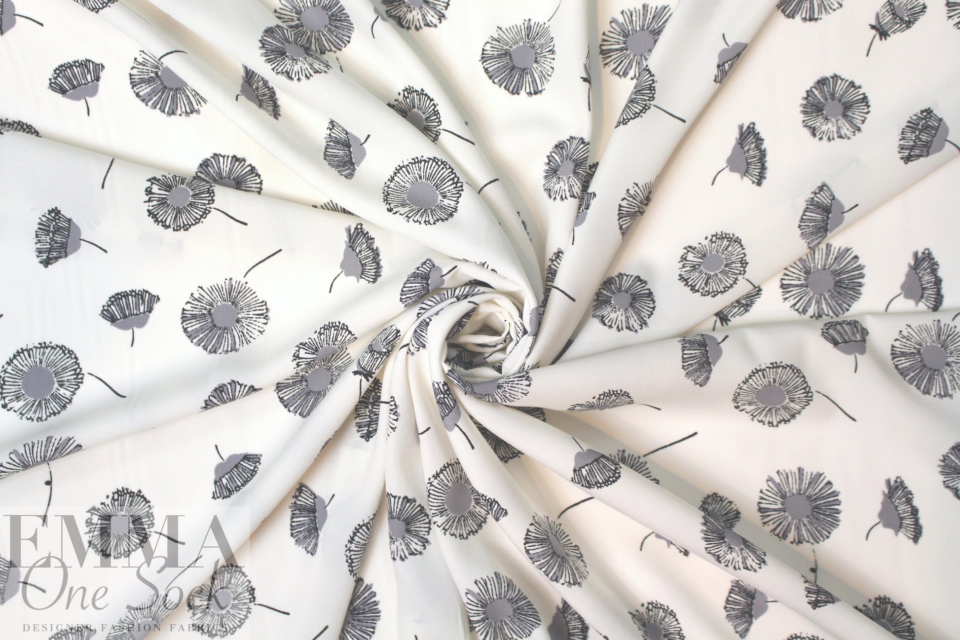 flower puffs poly crepe woven - black/gray/cream