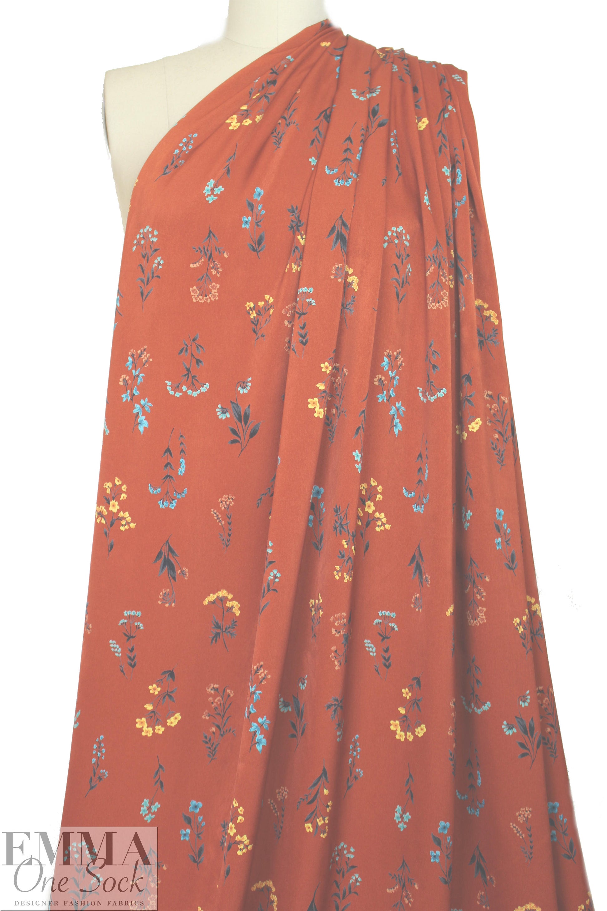 Caroline C0nstas floral polysilk charmeuse - chili 2 yds