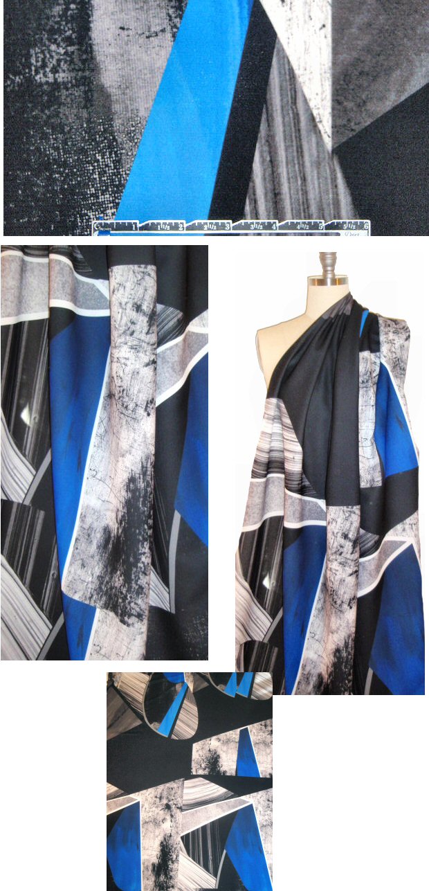 The0ry edgy abstract poly woven panel - blue/black 1.66 yd