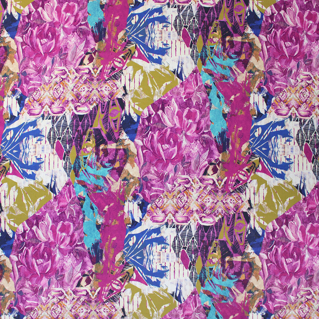 Italian 'floral collage' 4-way stretch ponte 2 yd