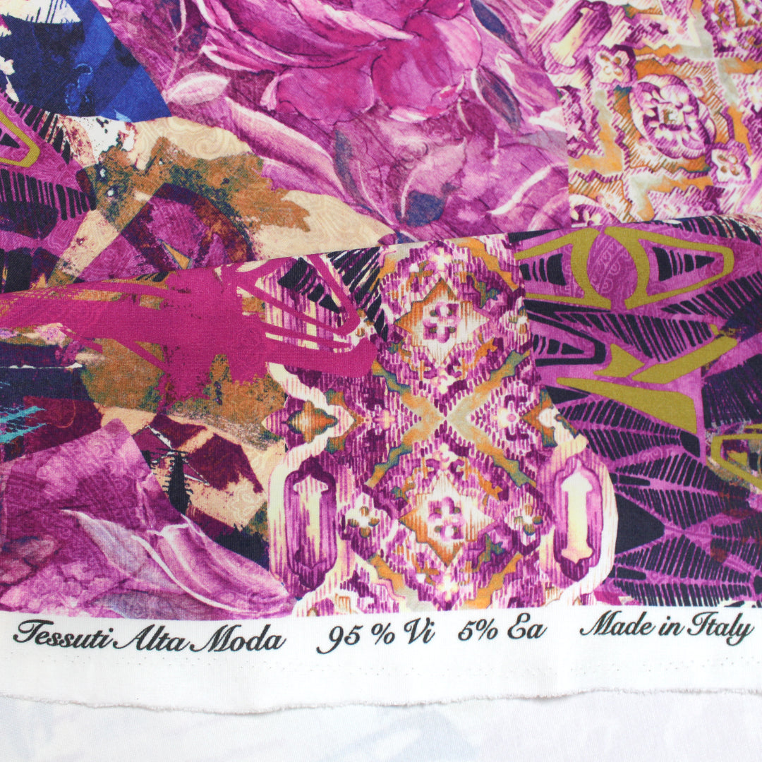 Italian 'floral collage' 4-way stretch ponte 2 yd