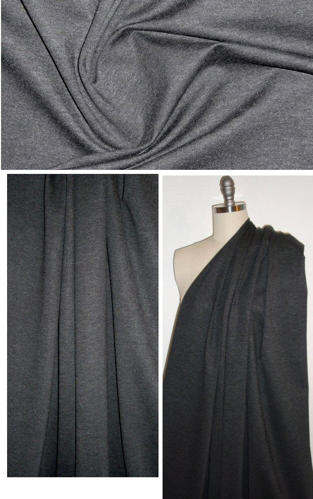4-way stretch rayon blend ponte - charcoal 1.5 yds