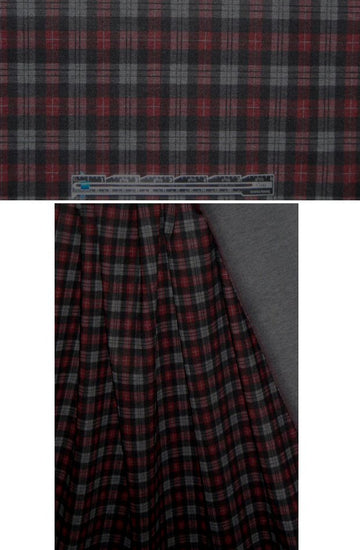 plaid-printed charcoal ponte - wine/black 1.5 yds