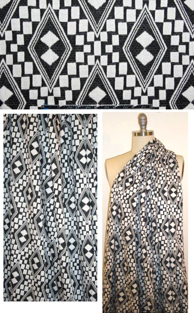 diamond graphic yarn-dye patterned ponte- black/white