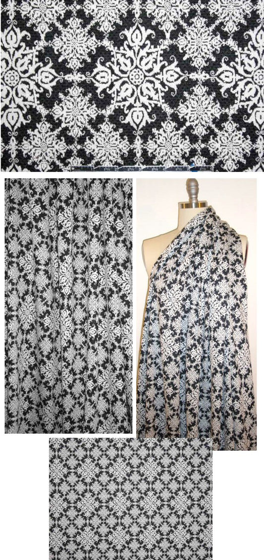 scrollwork yarn-dye patterned ponte- black/white