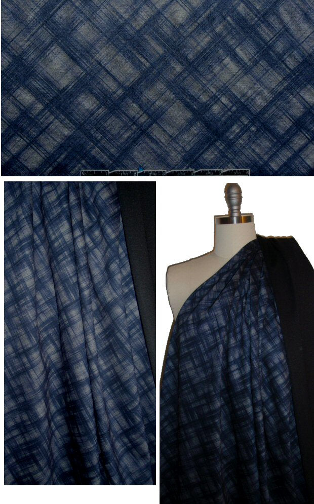 bias crosshatch ponte - navy/gray/black .875 yds