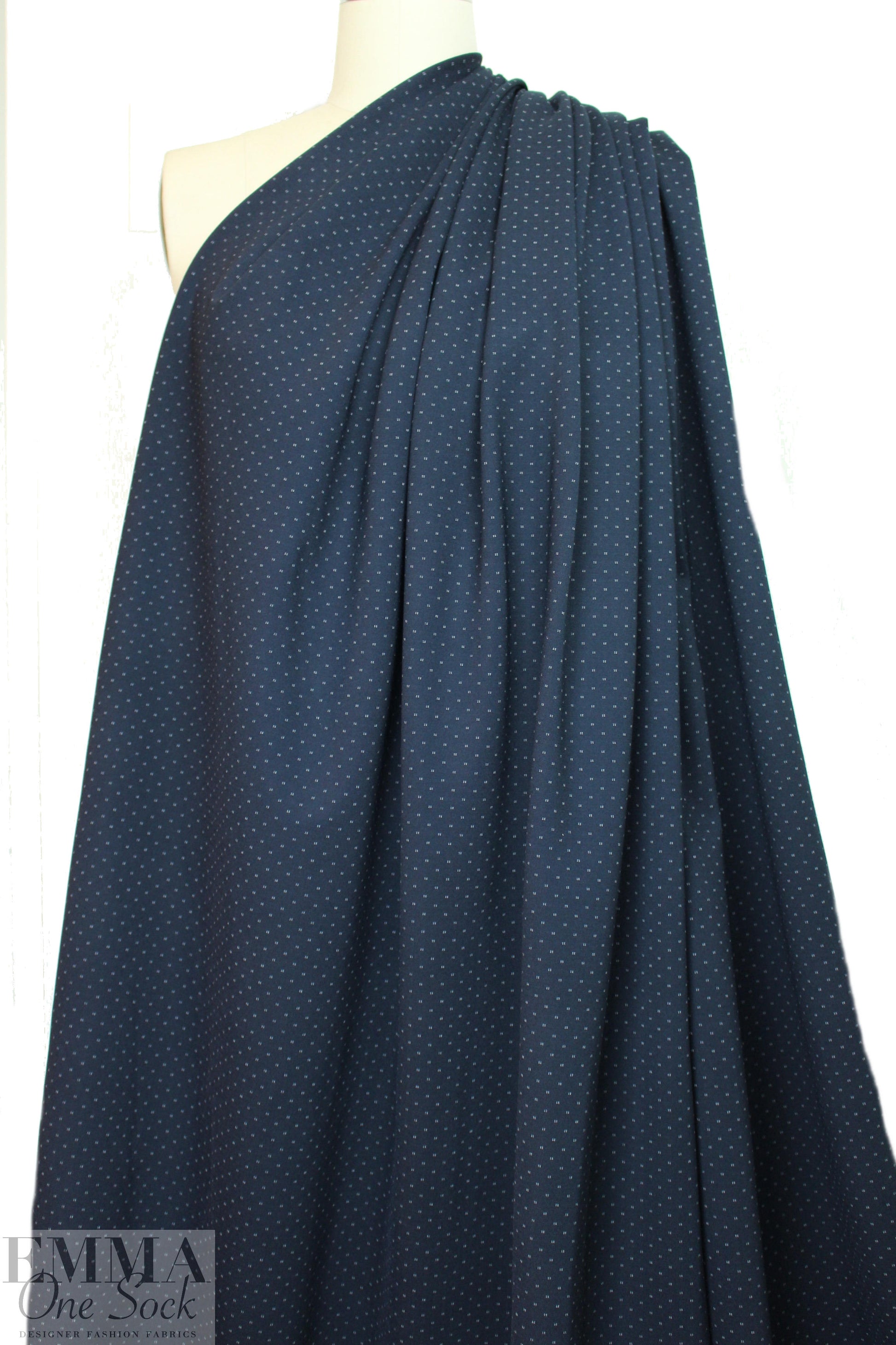 navy/white mini double dot/double stripe ponte 1 yard