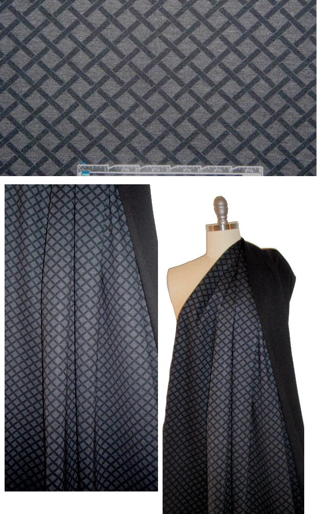 basketweave graphic ponte - graphite/black 1.625 yds