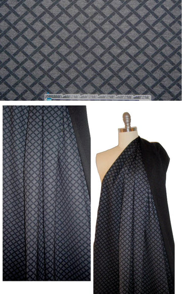 basketweave graphic ponte - graphite/black 2 yds