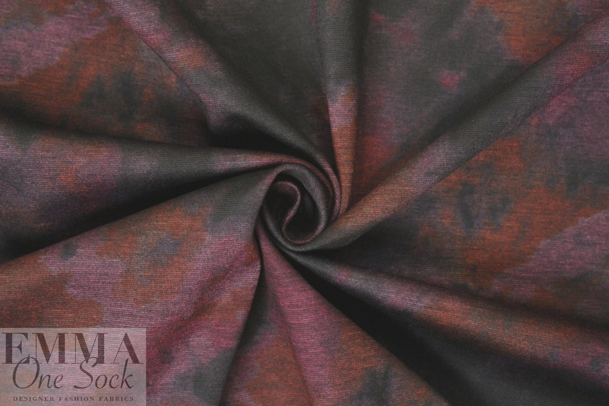 watercolor floral ponte - wine/indigo/brick .75 yds