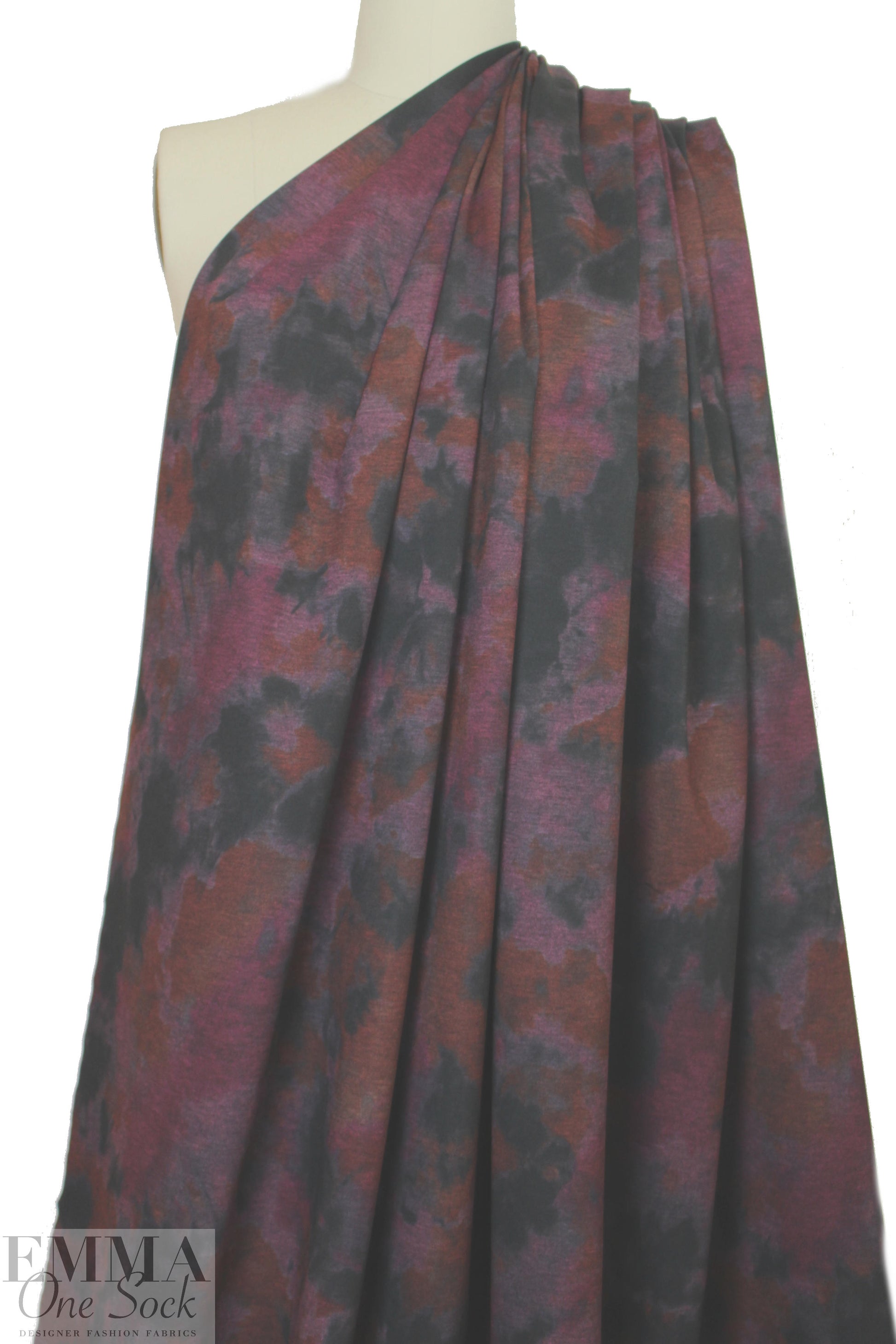 watercolor floral ponte - wine/indigo/brick 1.5 yds