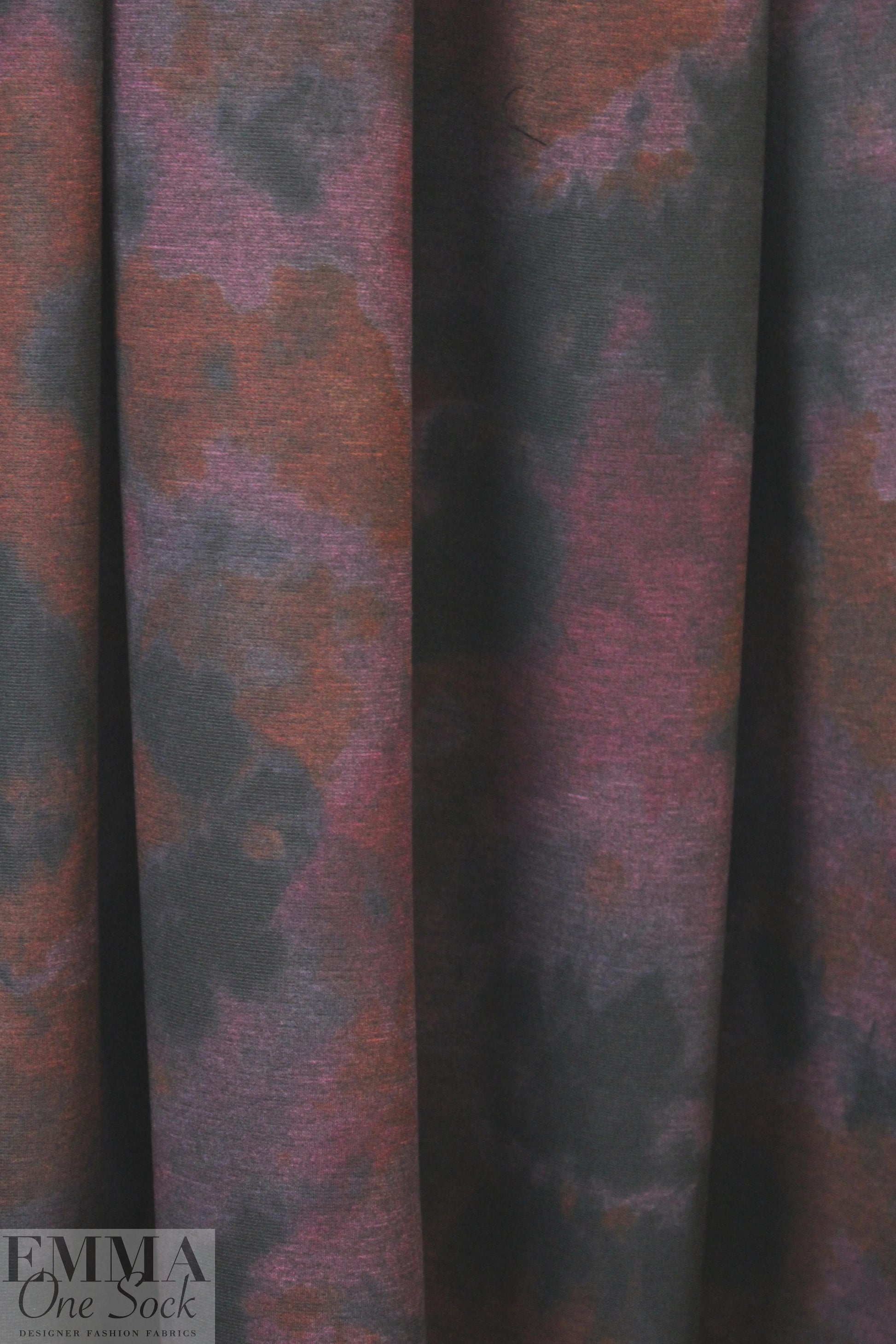 watercolor floral ponte - wine/indigo/brick 1.625 yds