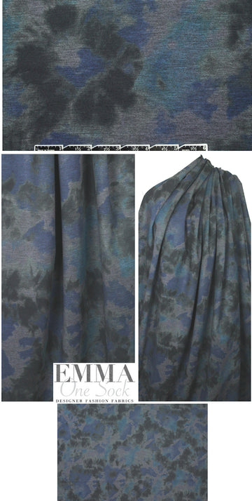 watercolor floral ponte - blue/teal/gray