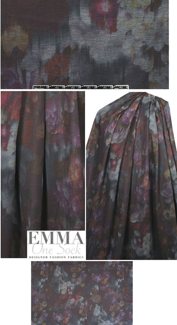 vintage floral ponte - burgundy/gray/sepia 1 yard