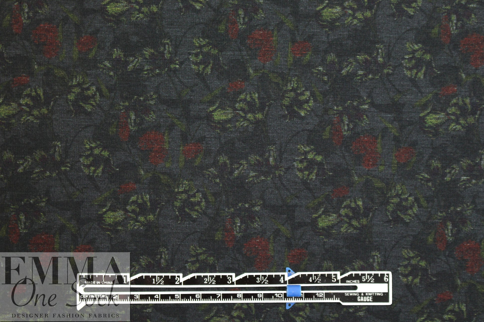 flowery nocturne ponte - persian red/charcoal 1.75 yds