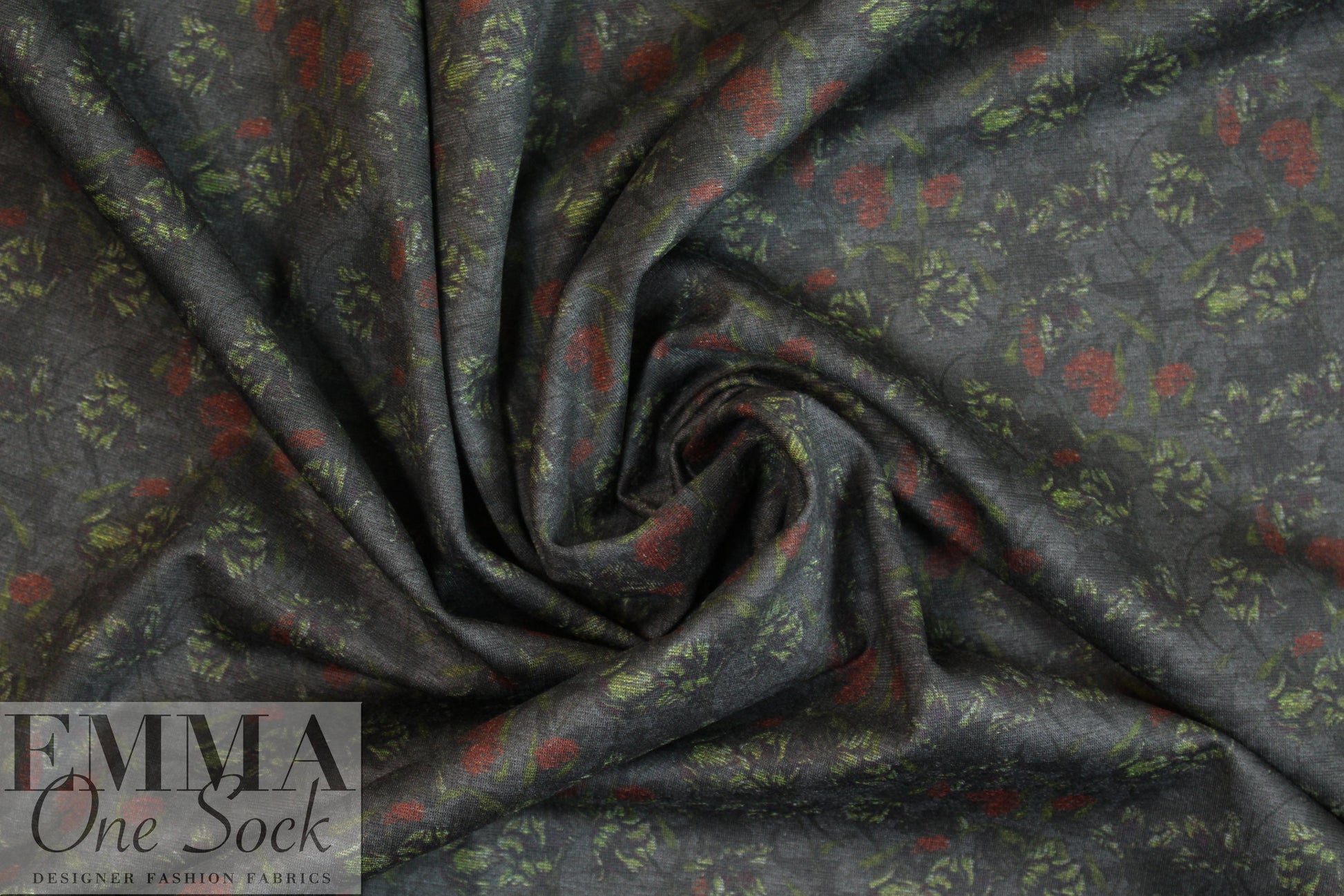 flowery nocturne ponte - persian red/charcoal 1.75 yds